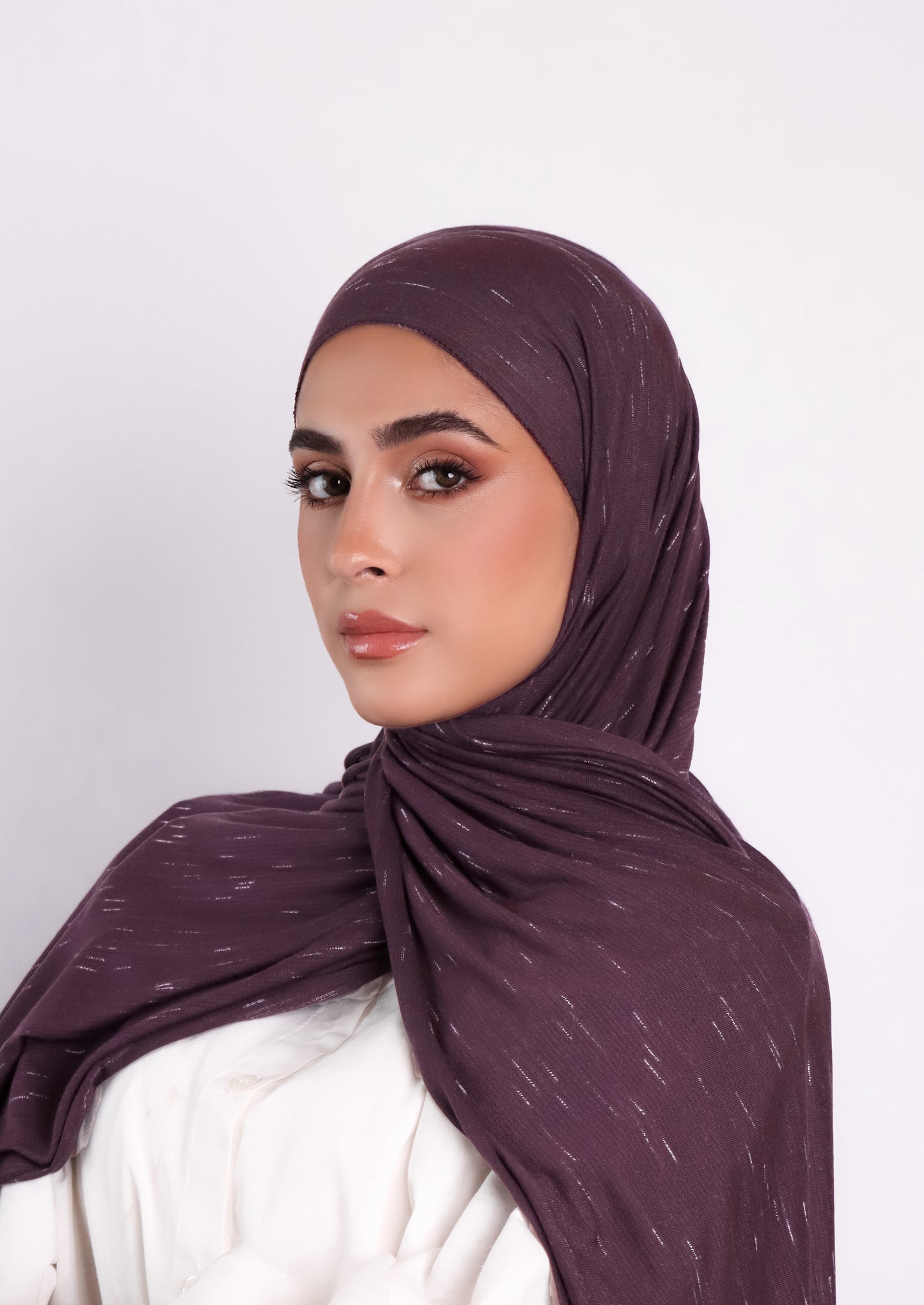 Stripe Jersey Hijab-Eggplant