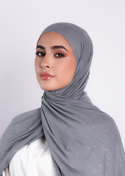 Stripe Jersey Hijab- Light Grey