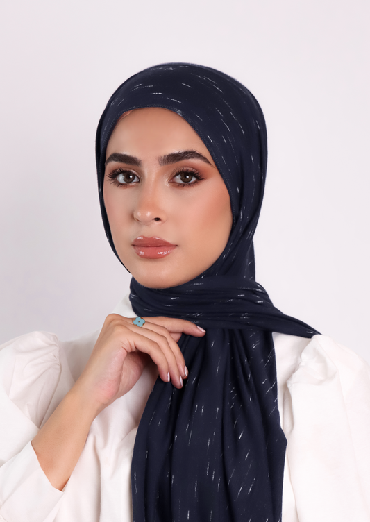 Stripe Jersey Hijab- Navy